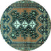 Round Machine Washable Persian Turquoise Traditional Area Rugs, wshtr633turq