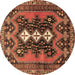 Round Persian Brown Traditional Rug, tr633brn