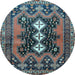 Round Machine Washable Persian Light Blue Traditional Rug, wshtr633lblu