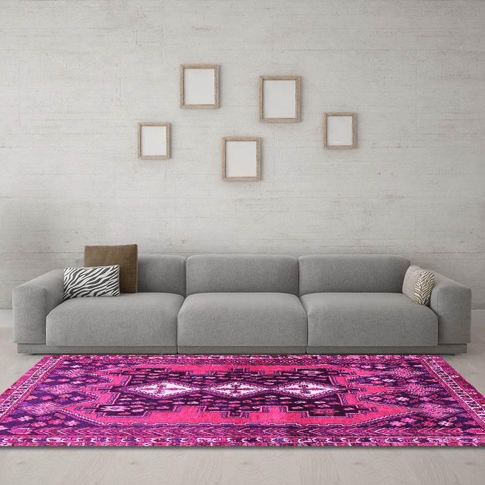 Machine Washable Persian Pink Traditional Rug in a Living Room, wshtr633pnk