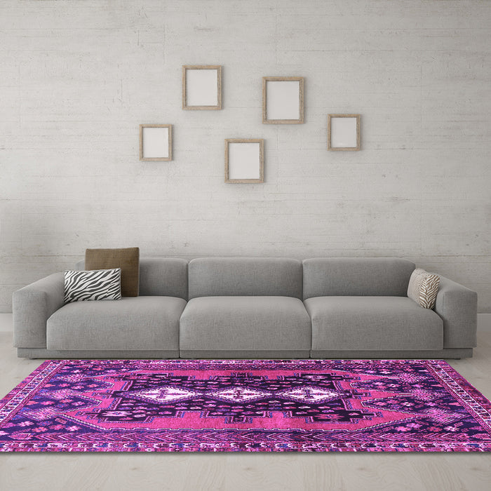 Machine Washable Persian Purple Traditional Area Rugs in a Living Room, wshtr633pur