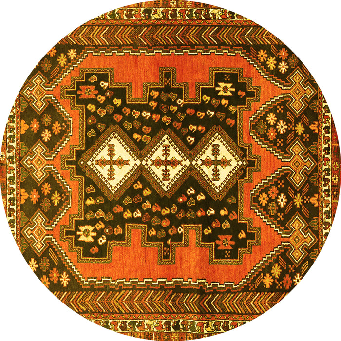 Round Machine Washable Persian Yellow Traditional Rug, wshtr633yw