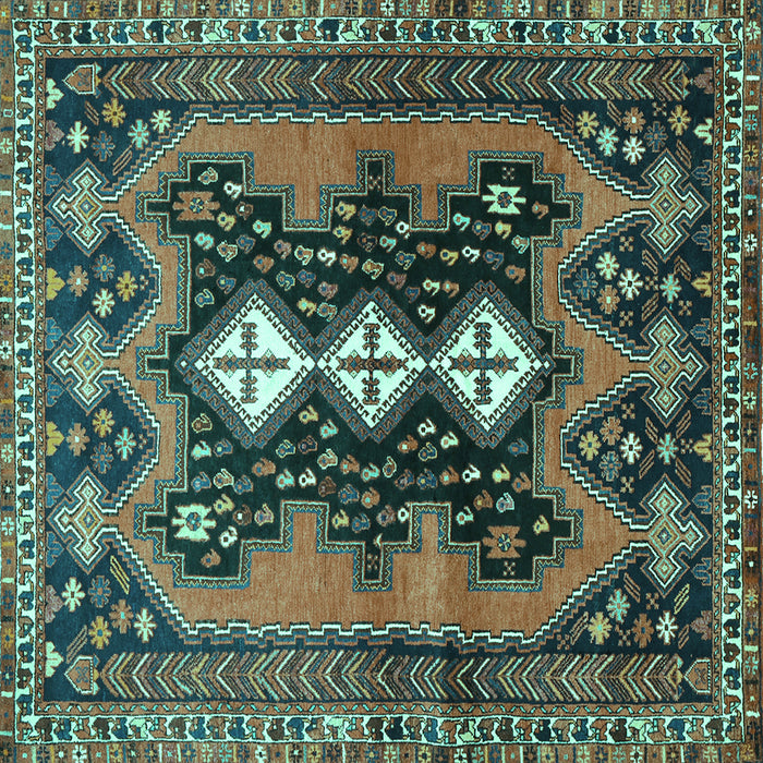 Square Machine Washable Persian Turquoise Traditional Area Rugs, wshtr633turq