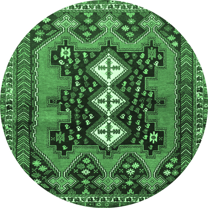 Round Machine Washable Persian Emerald Green Traditional Area Rugs, wshtr633emgrn