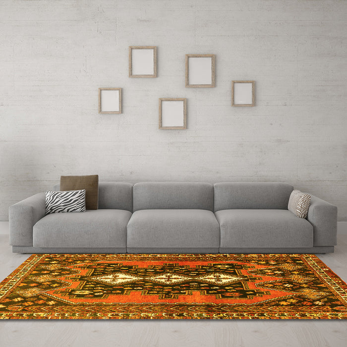 Machine Washable Persian Yellow Traditional Rug in a Living Room, wshtr633yw