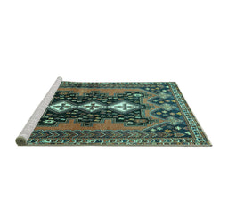 Sideview of Machine Washable Persian Turquoise Traditional Area Rugs, wshtr633turq