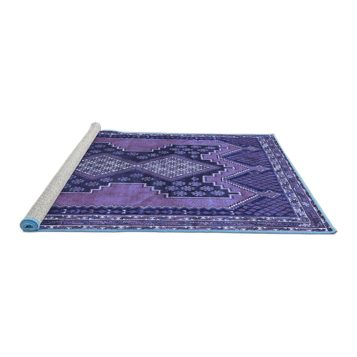 Sideview of Machine Washable Persian Blue Traditional Rug, wshtr634blu