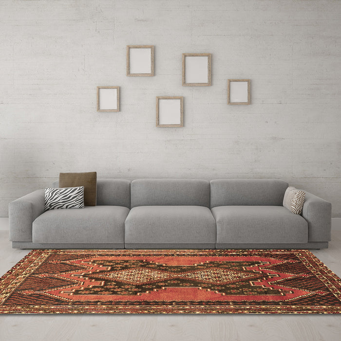 Machine Washable Persian Brown Traditional Rug in a Living Room,, wshtr634brn