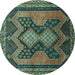 Round Machine Washable Persian Turquoise Traditional Area Rugs, wshtr634turq