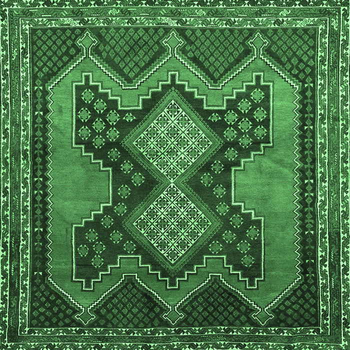 Square Machine Washable Persian Emerald Green Traditional Area Rugs, wshtr634emgrn