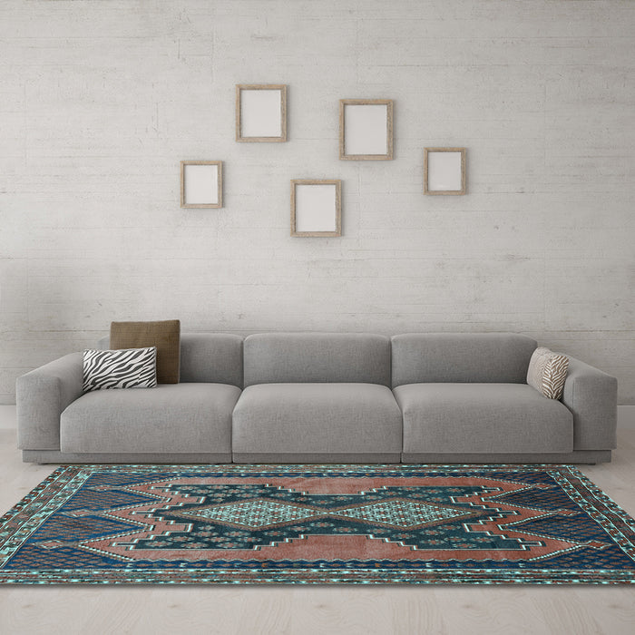Machine Washable Persian Light Blue Traditional Rug in a Living Room, wshtr634lblu