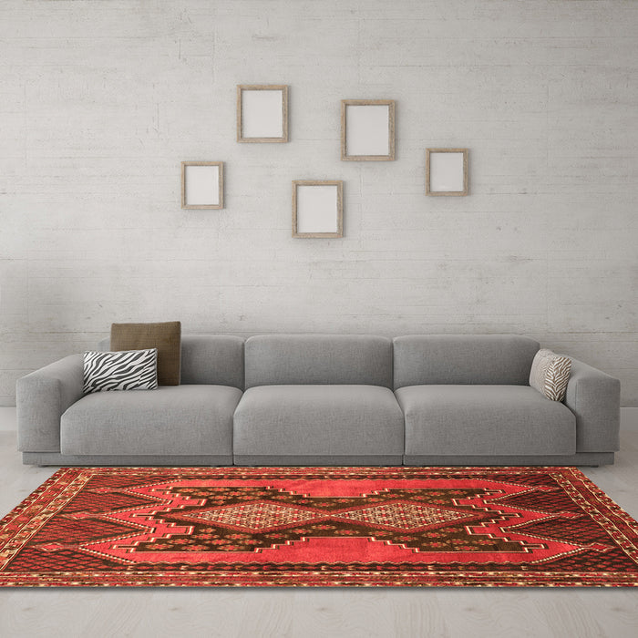 Machine Washable Persian Orange Traditional Area Rugs in a Living Room, wshtr634org
