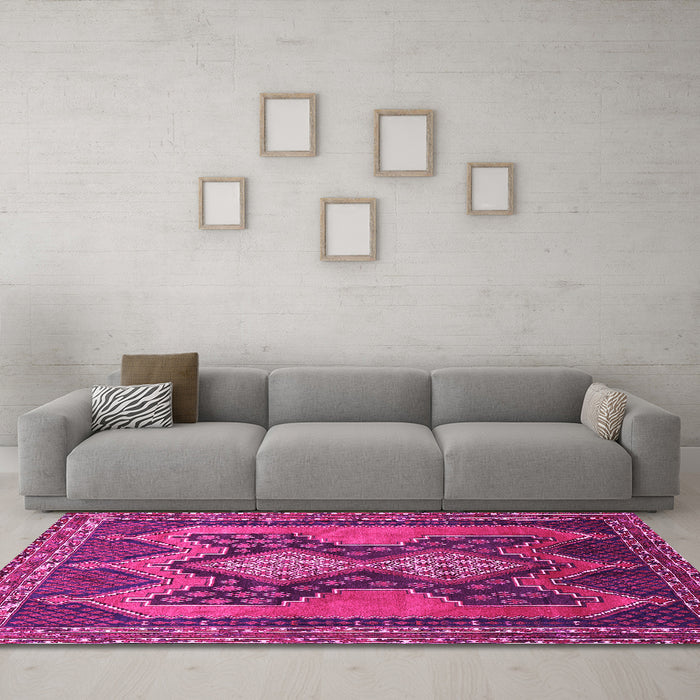 Machine Washable Persian Pink Traditional Rug in a Living Room, wshtr634pnk