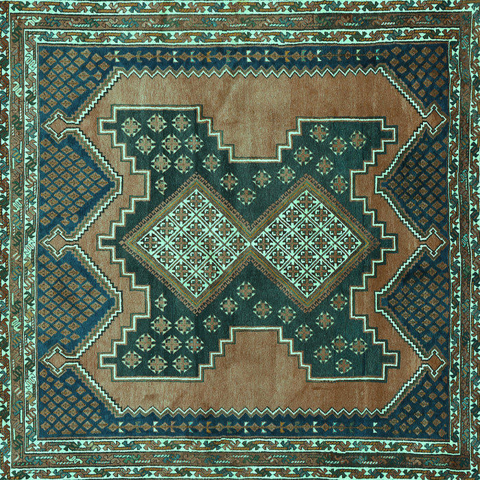 Square Machine Washable Persian Turquoise Traditional Area Rugs, wshtr634turq