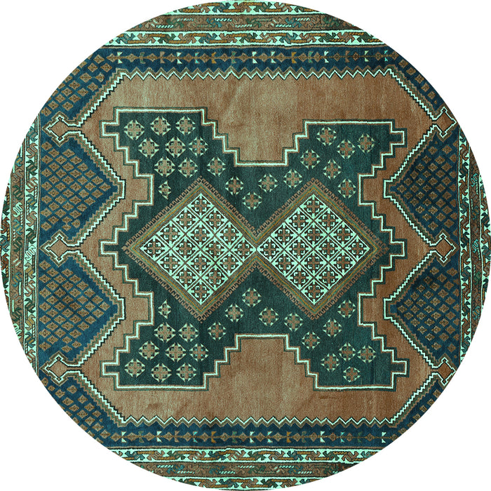 Round Persian Turquoise Traditional Rug, tr634turq