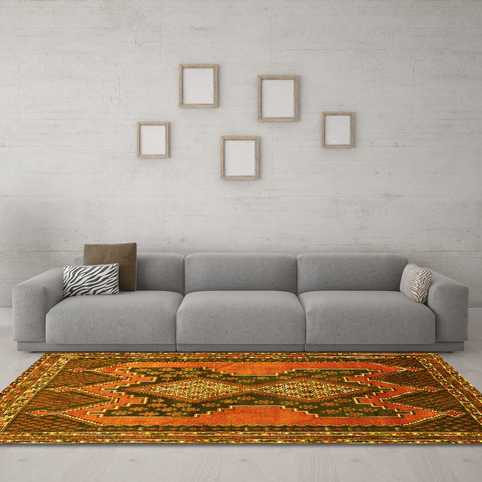 Machine Washable Persian Yellow Traditional Rug in a Living Room, wshtr634yw