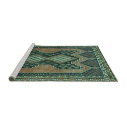 Sideview of Machine Washable Persian Turquoise Traditional Area Rugs, wshtr634turq