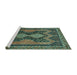 Sideview of Machine Washable Persian Turquoise Traditional Area Rugs, wshtr634turq