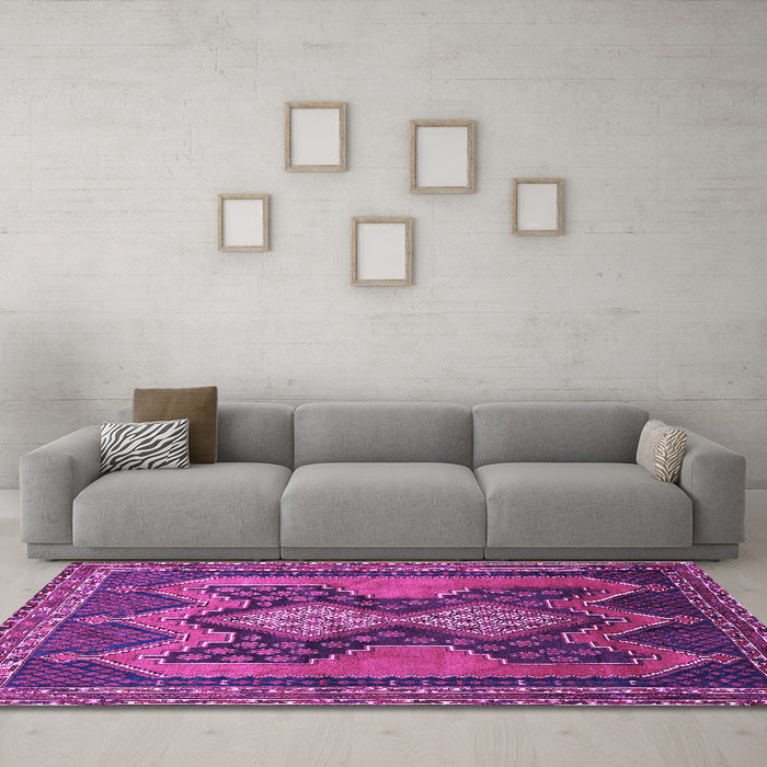 Machine Washable Persian Purple Traditional Area Rugs in a Living Room, wshtr634pur