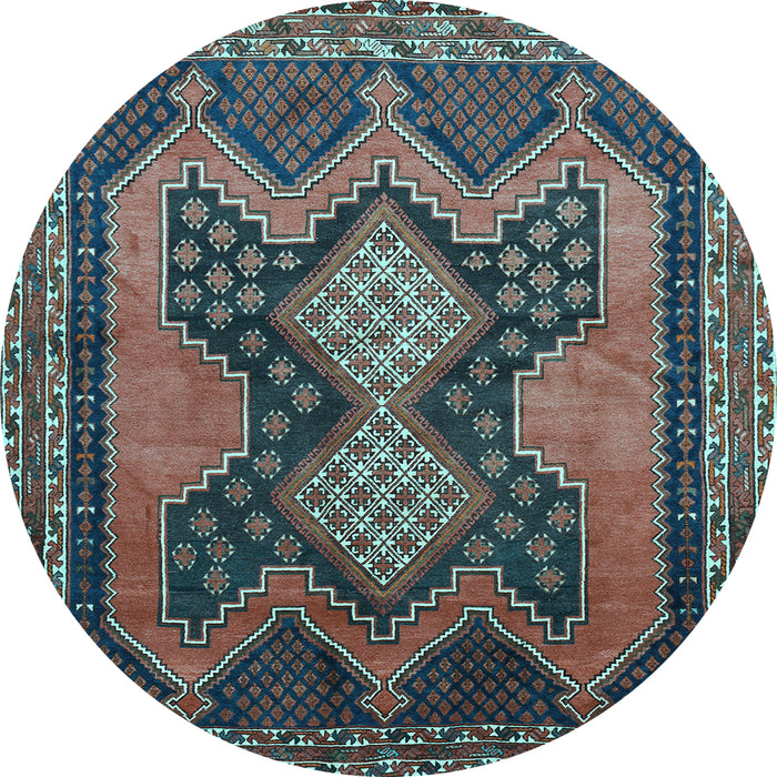 Round Machine Washable Persian Light Blue Traditional Rug, wshtr634lblu