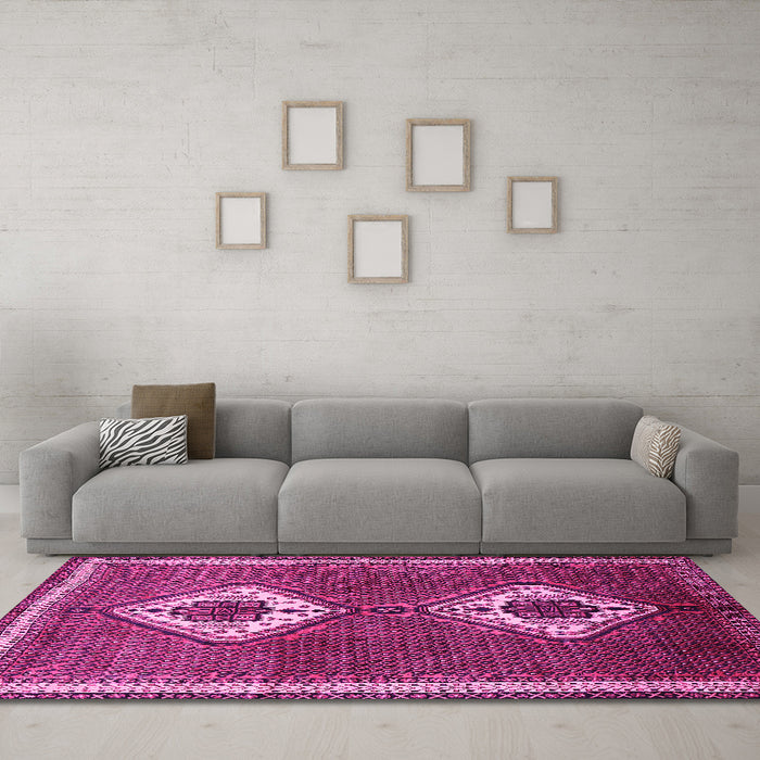 Machine Washable Persian Pink Traditional Rug in a Living Room, wshtr635pnk