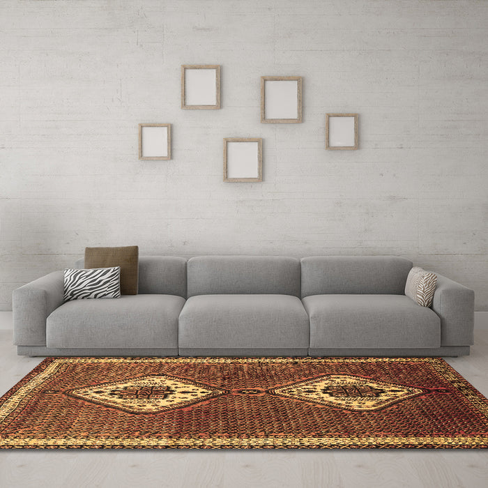 Machine Washable Persian Brown Traditional Rug in a Living Room,, wshtr635brn