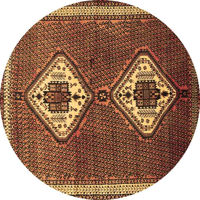 Round Persian Brown Traditional Rug, tr635brn