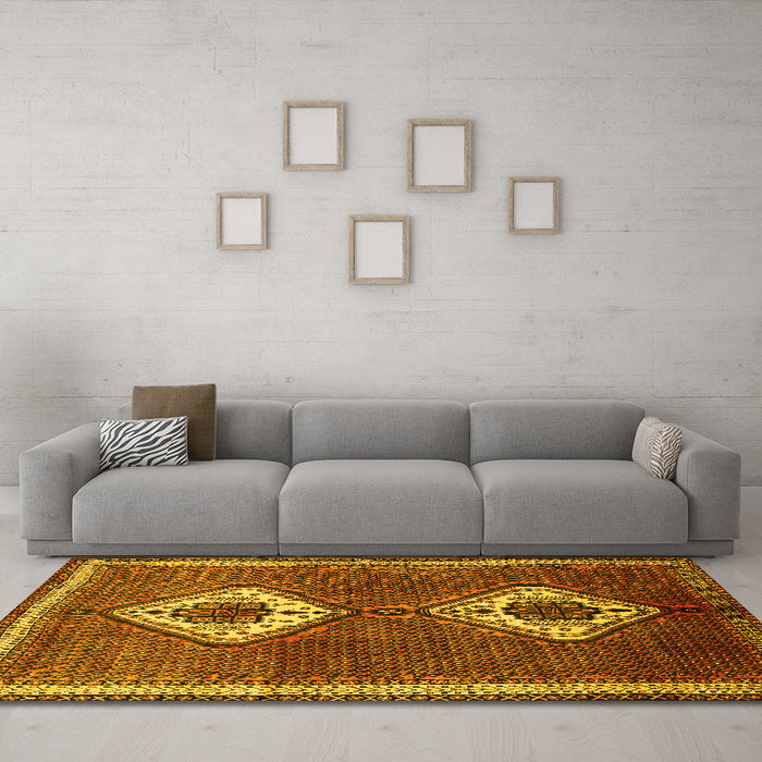 Machine Washable Persian Yellow Traditional Rug in a Living Room, wshtr635yw