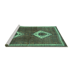 Sideview of Machine Washable Persian Turquoise Traditional Area Rugs, wshtr635turq