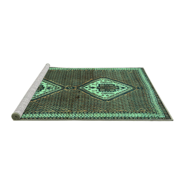 Sideview of Machine Washable Persian Turquoise Traditional Area Rugs, wshtr635turq