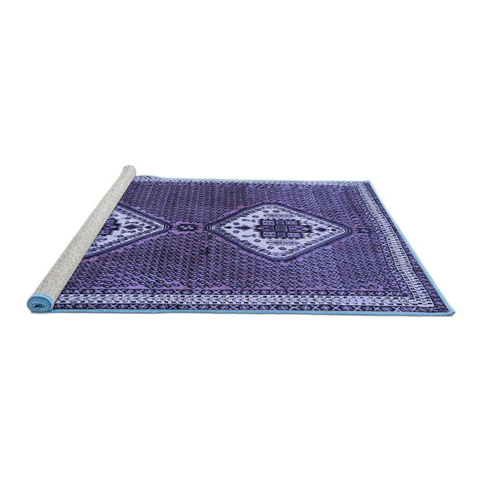 Sideview of Machine Washable Persian Blue Traditional Rug, wshtr635blu