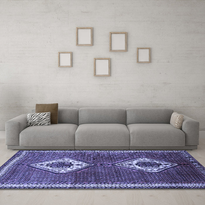 Machine Washable Persian Blue Traditional Rug in a Living Room, wshtr635blu
