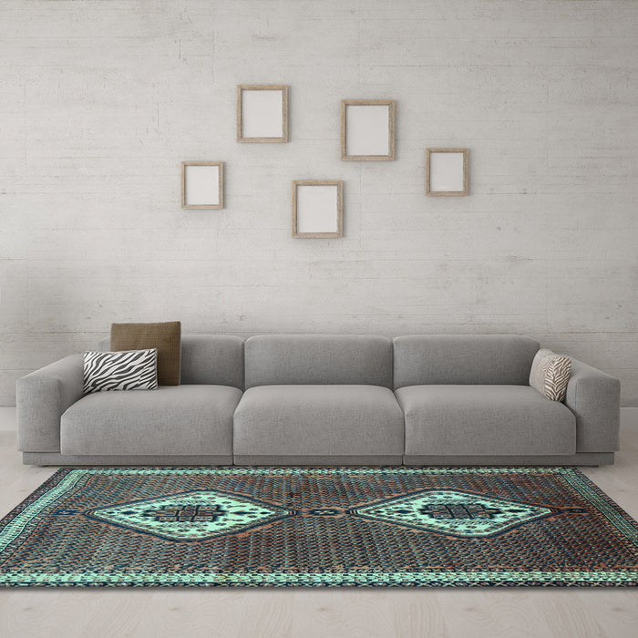 Machine Washable Persian Light Blue Traditional Rug in a Living Room, wshtr635lblu