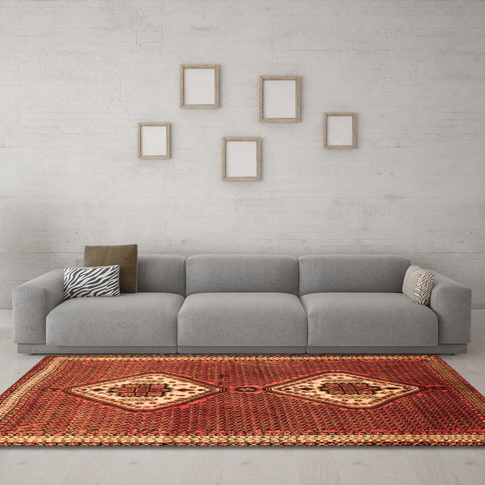 Machine Washable Persian Orange Traditional Area Rugs in a Living Room, wshtr635org