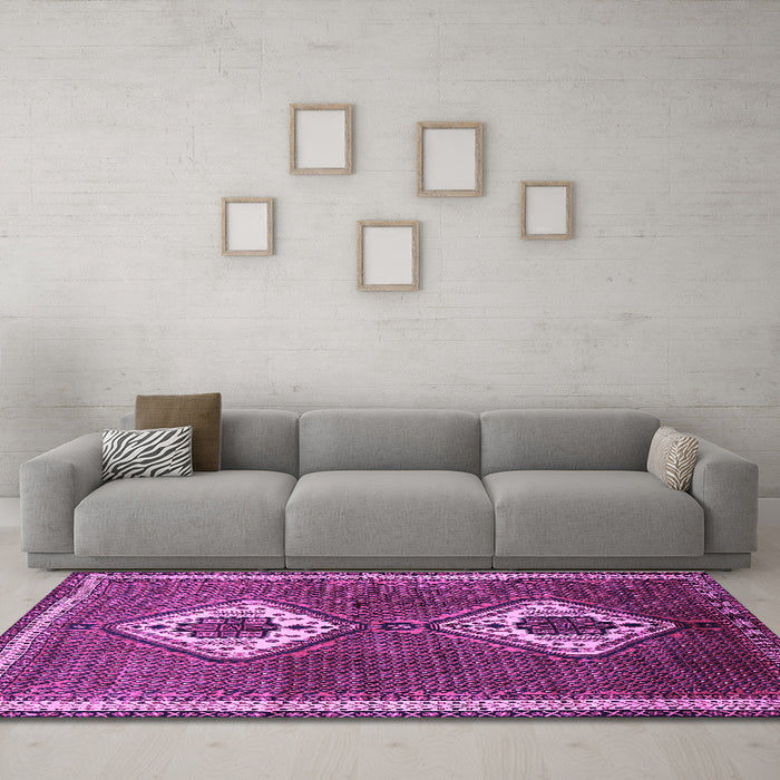 Machine Washable Persian Purple Traditional Area Rugs in a Living Room, wshtr635pur
