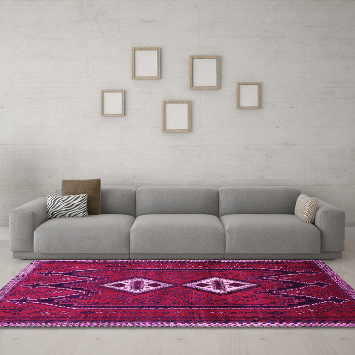Machine Washable Persian Pink Traditional Rug in a Living Room, wshtr636pnk
