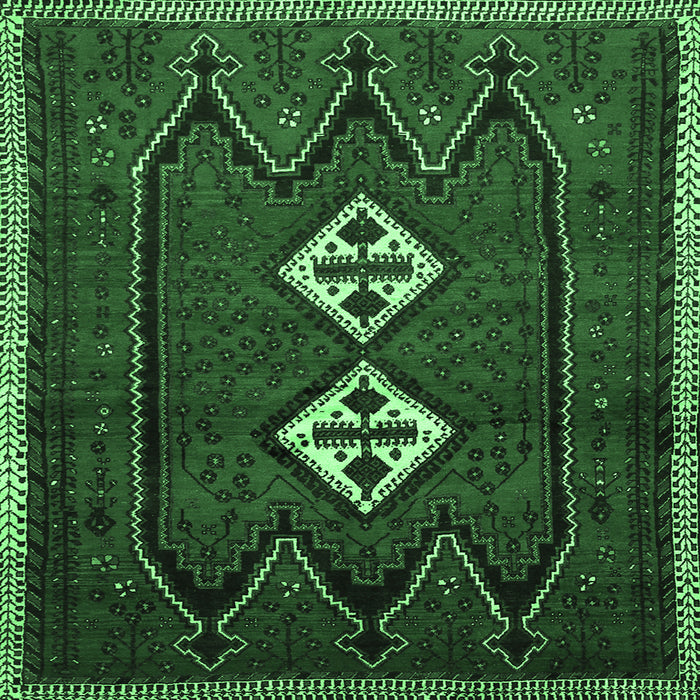 Square Machine Washable Persian Emerald Green Traditional Area Rugs, wshtr636emgrn