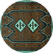 Round Machine Washable Persian Turquoise Traditional Area Rugs, wshtr636turq