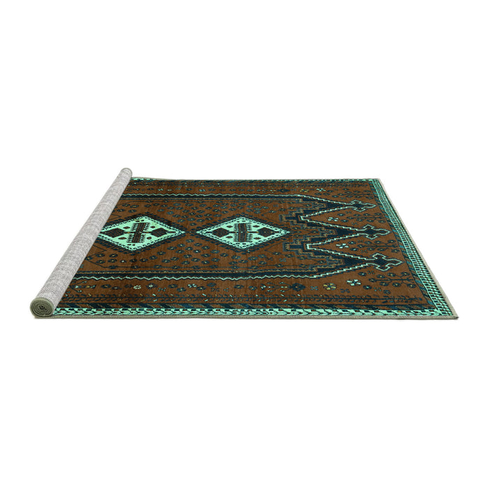 Sideview of Machine Washable Persian Turquoise Traditional Area Rugs, wshtr636turq