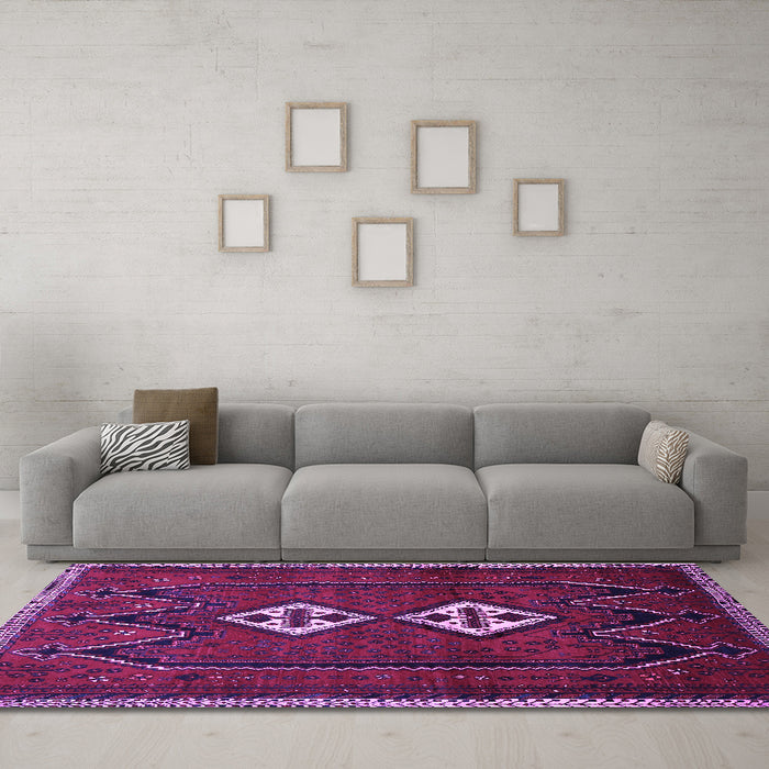 Machine Washable Persian Purple Traditional Area Rugs in a Living Room, wshtr636pur