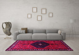 Machine Washable Persian Pink Traditional Rug in a Living Room, wshtr637pnk