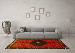 Machine Washable Persian Yellow Traditional Rug in a Living Room, wshtr637yw