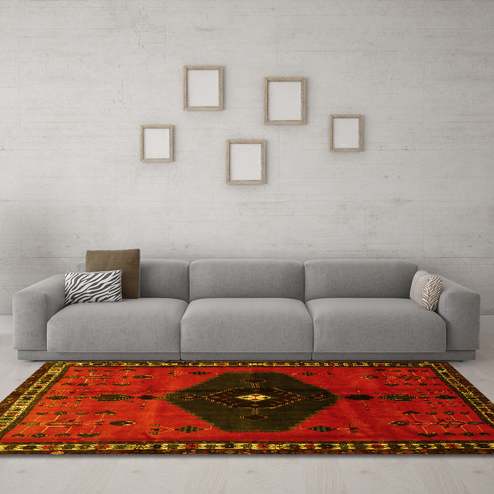 Machine Washable Persian Yellow Traditional Rug in a Living Room, wshtr637yw