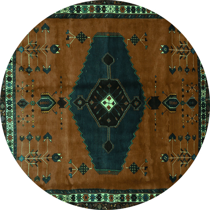 Round Persian Turquoise Traditional Rug, tr637turq