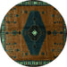 Round Persian Turquoise Traditional Rug, tr637turq