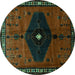 Round Machine Washable Persian Turquoise Traditional Area Rugs, wshtr637turq