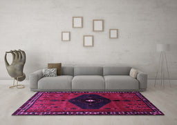 Machine Washable Persian Purple Traditional Area Rugs in a Living Room, wshtr637pur