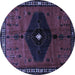 Round Machine Washable Persian Blue Traditional Rug, wshtr637blu