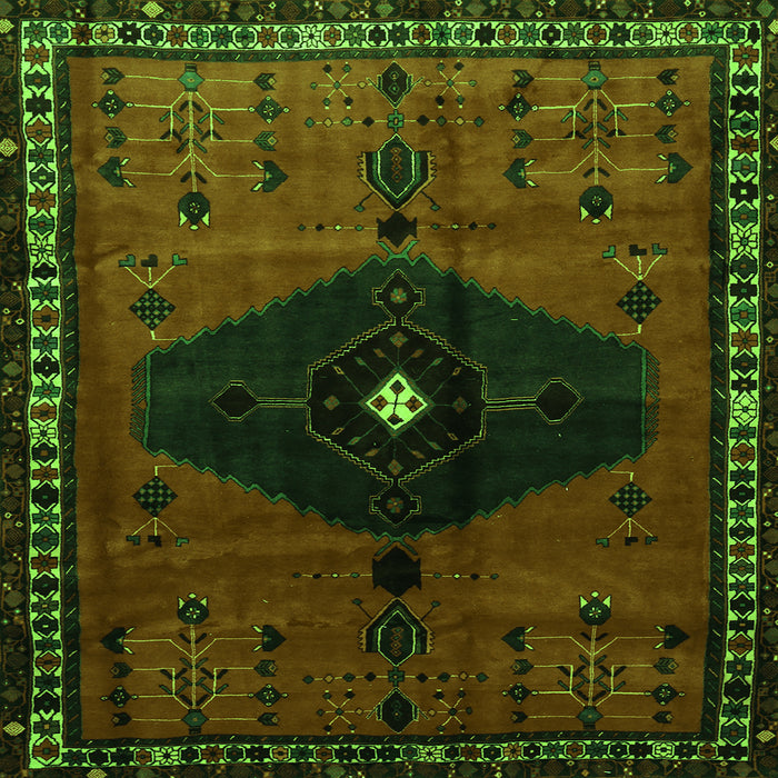 Round Machine Washable Persian Green Traditional Area Rugs, wshtr637grn