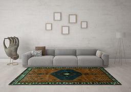 Machine Washable Persian Turquoise Traditional Area Rugs in a Living Room,, wshtr637turq